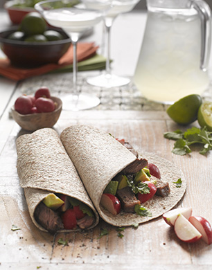 Tortilla Wrap with Beef, radishes and avocado salsa