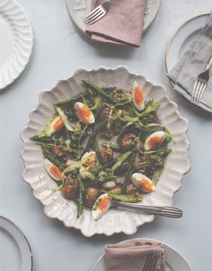 Charred spring vegetables with a watercress vinaigrette